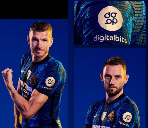 Inter Milan players wearing jersey with digitalbits logo