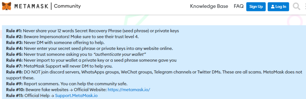 MetaMask wallet safety rules